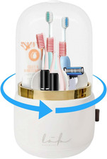 360 Rotating Toothbrush Holder with Cover for Bathroom Countertop, 7-Slot Organ