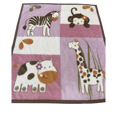 Cocalo Zebra Monkey Hippo Giraffe Plush Baby Blanket Pink Brown