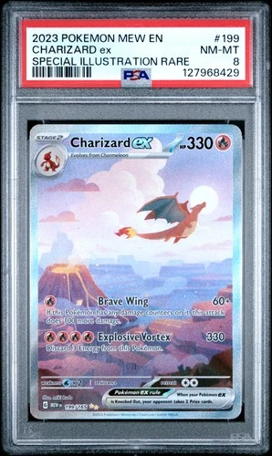 2023 POKEMON MEW EN-151 SPECIAL ILLUSTRATION RARE #199 CHARIZARD EX PSA 8