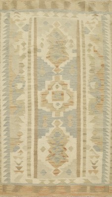 Reversible Kilim Flat Weave Foyer Rug 3x5 Vegetable Dye Geometric Wool Carpet