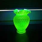 Vintage Fenton topaz uranium Hobnail Opalescent Glass Vase, ~6”
