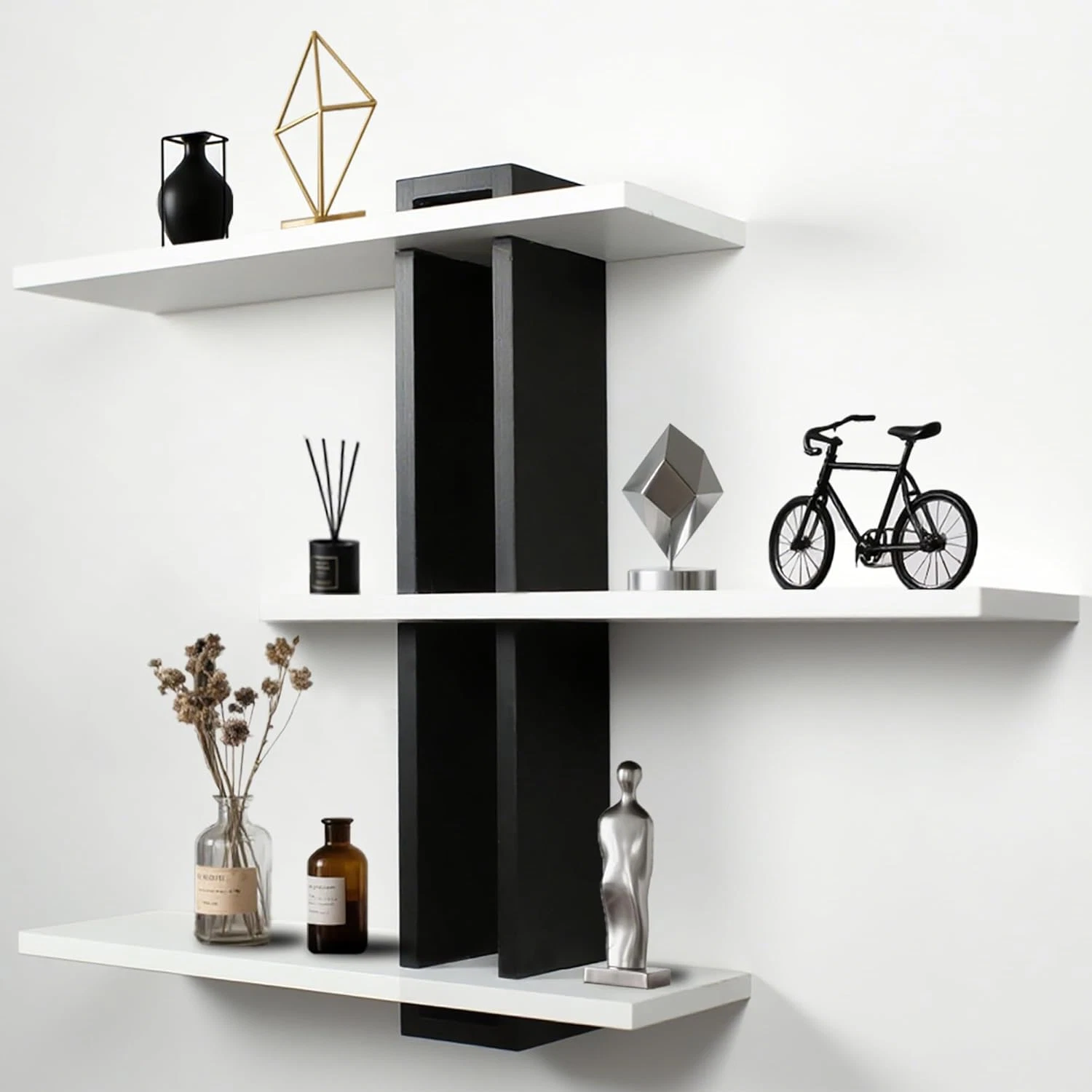 Modern 3-Tier Floating Shelves - White Pine Wall Rack for Home Decor & Storage