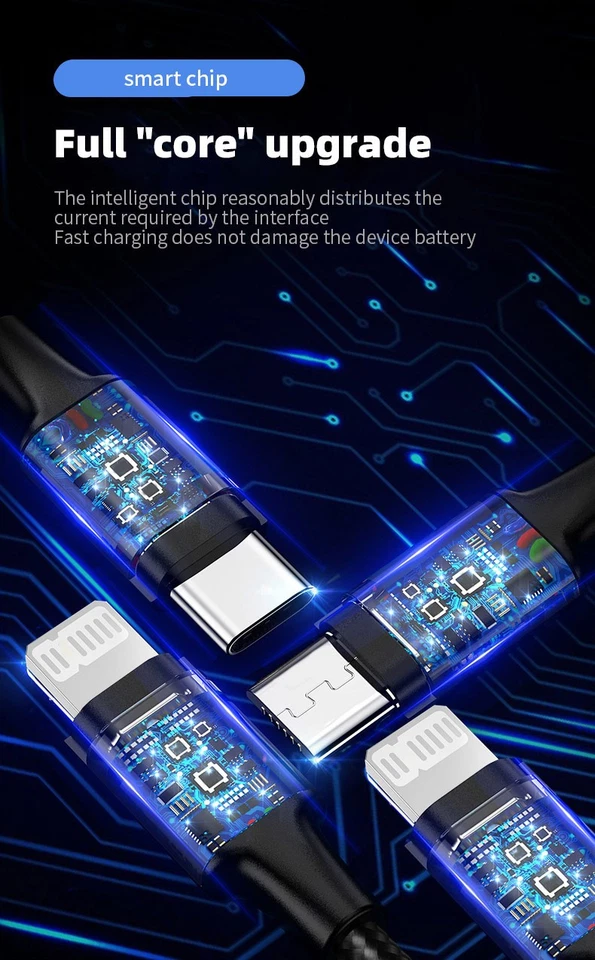 4 In 1 Heavy Duty Nylon Type-C ,iPhone, Micro, 3ft, 1.2m - Image 2 of 4