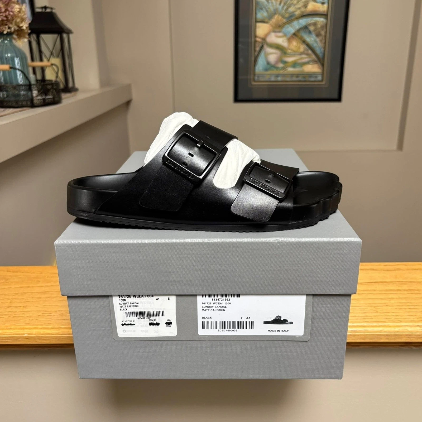 Balenciaga — Balenciaga Black Calfskin Leather Sunday Sandals - 41 EU - $850 - New Authentic