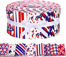 40 Pcs Patriotic Cotton Roll 4th of July Strips Blue Red Star Fabric for Quiltin