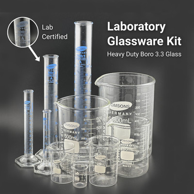 Omsons Lab Glassware Kit Beakers & Cylinders Borosilicate 3.3 Class A Labs Kit