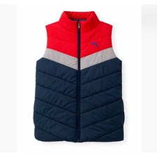 Puma Kids Puffer Vest Red Grey Navy Blue Colorblock Full Zip 1333175 Sze M 10/12