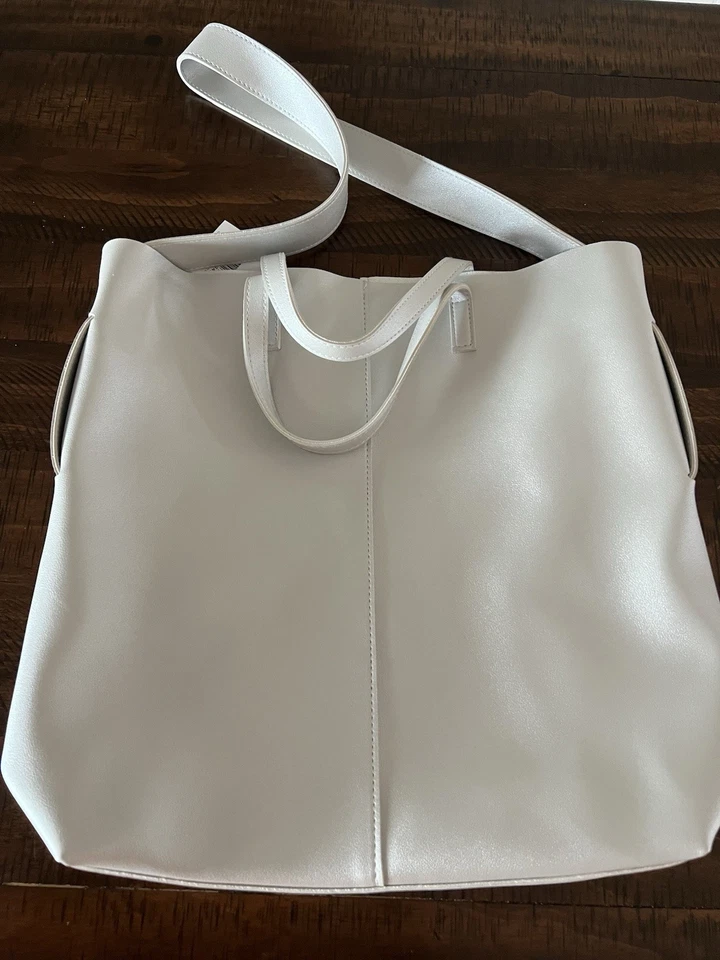 大号银色金属色手提包,适用于梅西百货人造皮革双手柄 — 第 3/4 张图片