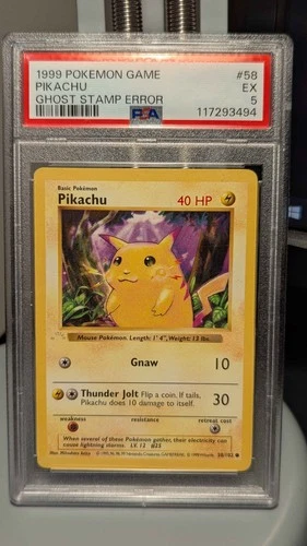[Pokemon TCG] 1st Edition, Pikachu, #58 Base Set, Ghost Stamp Error, PSA 5