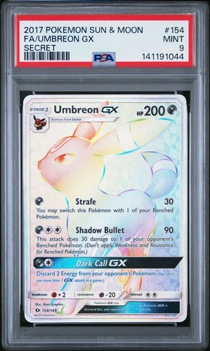 2017 POKEMON SUN & MOON SECRET #154 FULL ART/UMBREON GX PSA 9