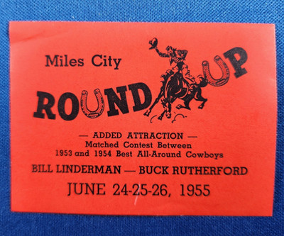 Vintage Sticker Miles City Montana Round-Up Best Cowboy Bucking Horse Rodeo 1955