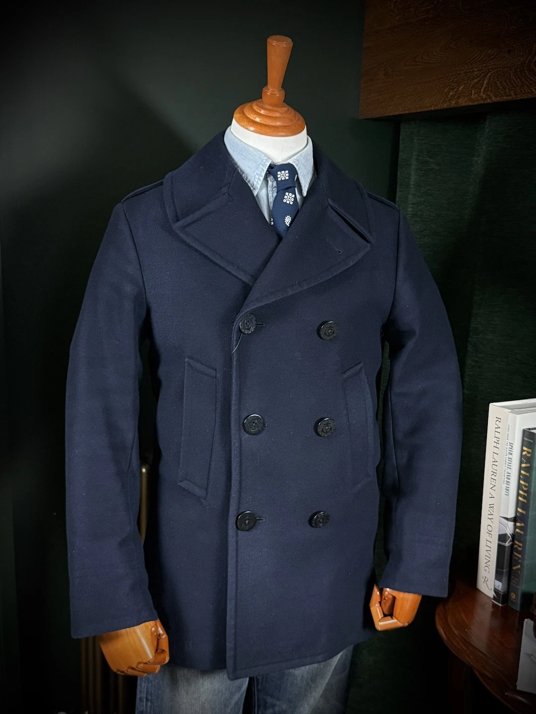 Pre-Owned Mens Polo Ralph Lauren Navy Wool-Blend Nautical Peacoat 38R Small