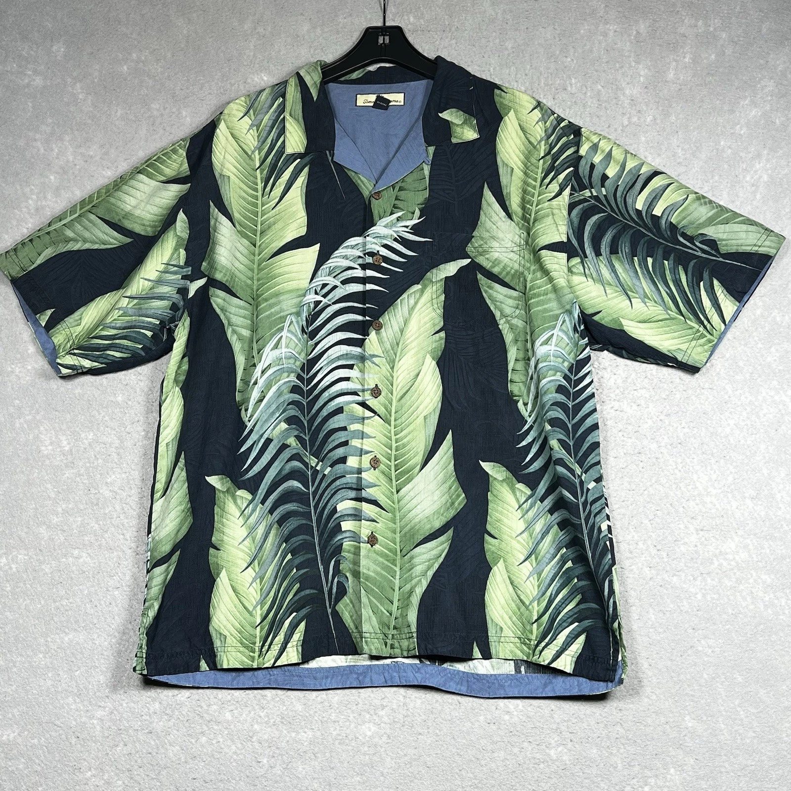 Tommy Bahama Shirt Mens Size XL Silk Green Leaf Tropical Preppy Resortwear