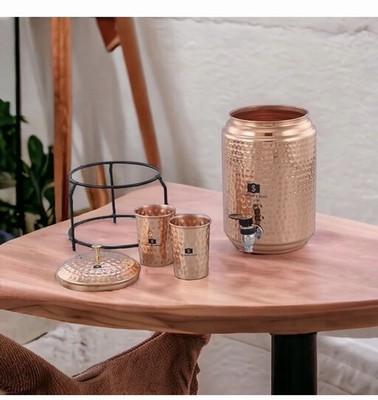 5L Pure Copper Water Dispenser with Stand & 2 Glasses | Ayurvedic Use