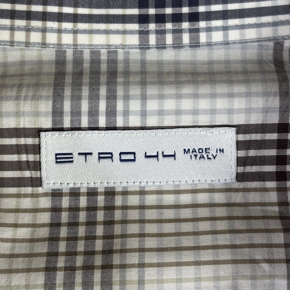 Camisa Etro Para Hombre 44 Gris A Cuadros Manga Larga Abotonada Hecha en Italia Elegante Grande Foto 2 de 4