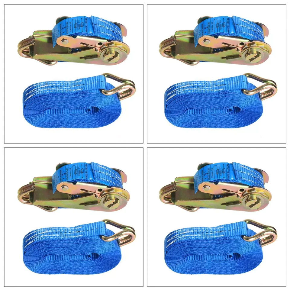 Ratchet Straps Tie Down 4 x 25mm endless 5 Metre Blue 1500kg Lashing Straps UK