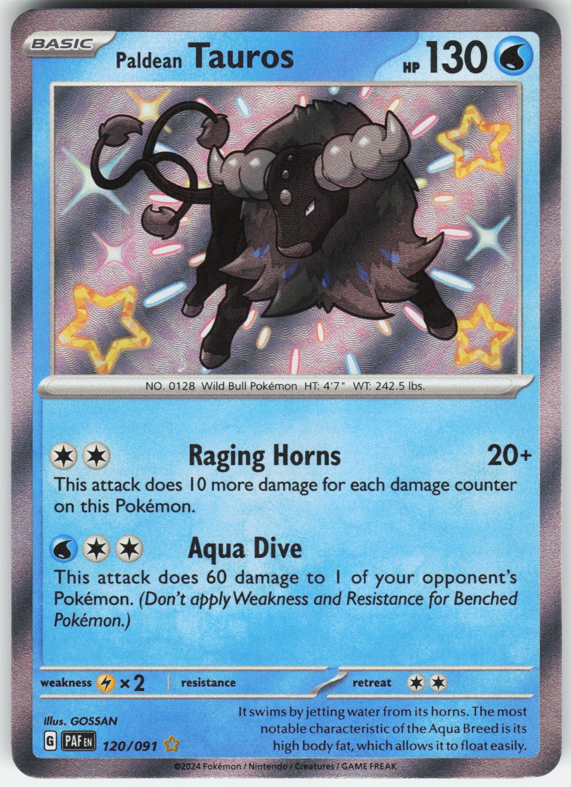 Paldean Tauros - Shiny Rare SV: Paldean Fates 120/091 LP-NM