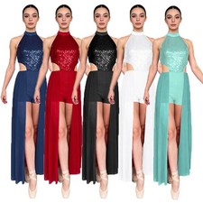 Womens Dance Dress Performance Bodysuit Training Dancewear Integrated Lyrical