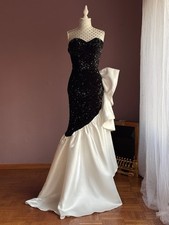 Schwarz Weiss Ballkleider Abendkleid Pailletten  Rücken Schnürung