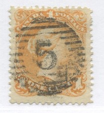 1868 QV 1 cent yellow Large Queen used with choice Hamilton 5