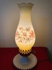 Vintage Milk Glass Table Lamp Hand Painted Flowers Shade Yellow Hobnail Base