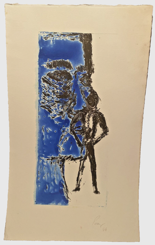 STEVE POMEROY 1986 ABSTRACT MODERNIST FIGURE WITH PORTRAIT STUDY COLORED ETCHING - Afbeelding 5 van 14