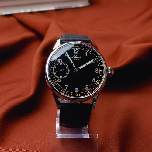 Swiss Watch Alpina Black Dial Vintage Antique Swiss Marriage Men's Wristwatch - Picture 5 of 12