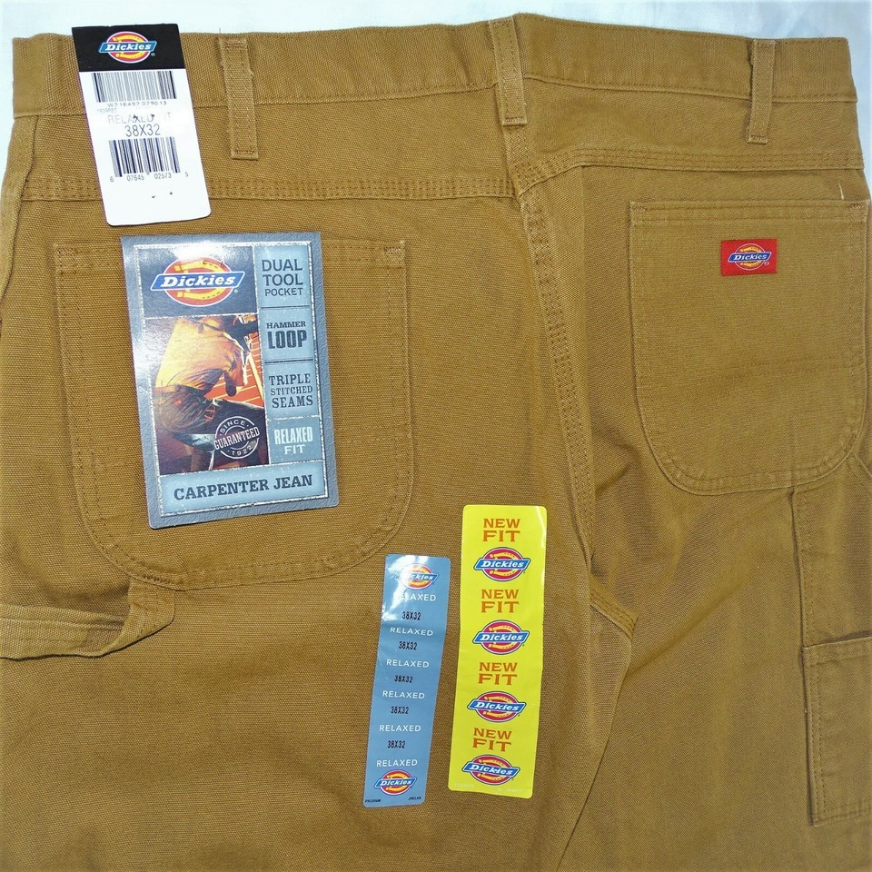 Dickies Men's Relaxed Fit Straight-Leg Duck Carpenter Jean Brown 38 x ...