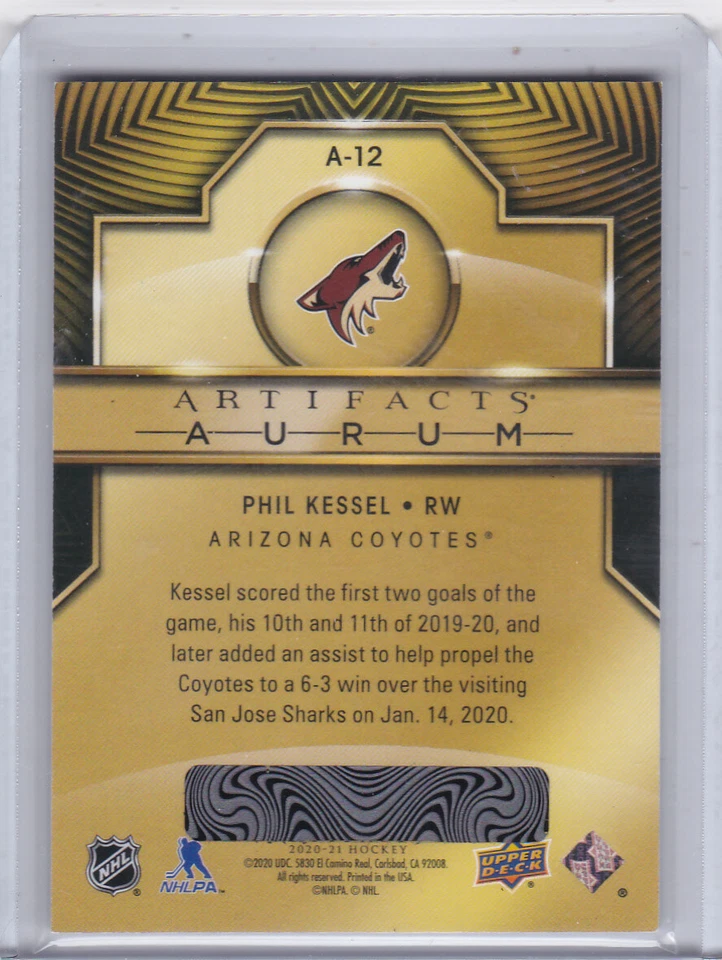 2020 2020-21 ARTIFACTS PHIL KESSEL UNSCRATCHED AURUM A-12 ARIZONA COYOTES - Image 2 of 2