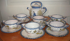 Service à café à thé ancien en faîence de Charolles marqué Auvergne