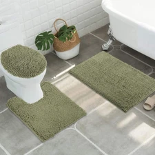 ITSOFT 3pc Non-Slip Shaggy Chenille Bathroom Mat Set, Includes 24 Sage Green 