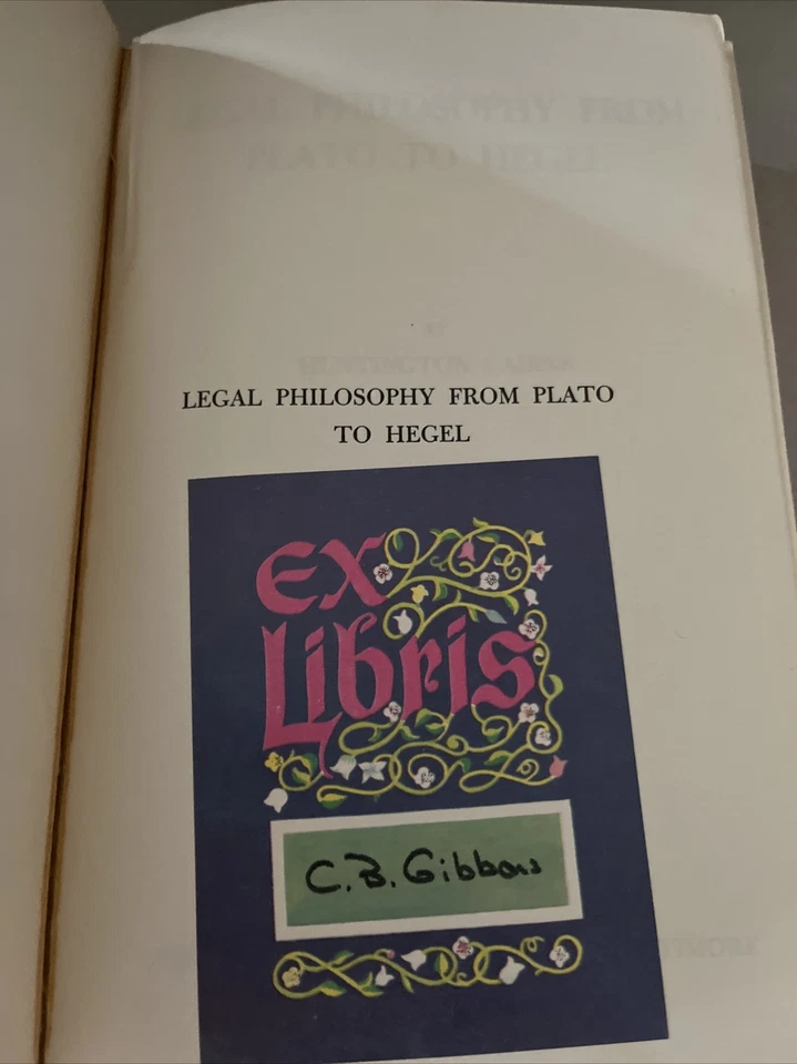 Legal Philosophy from Plato to Hegel by Huntington Cairns (1967, PB)John Hopkins - Image 4 of 4