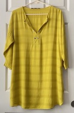 zara women's size M striped yellow v neck 3/4 sleeve tunic top dress