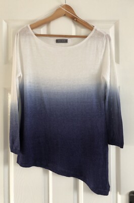 Neuwertiger asymmetrischer Strickpullover Samt Iris Ombre Leinenmix Größe 10