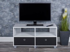 4 Compartments Wide Wooden TV Stand Furniture Living Room Storage Fabric Drawers