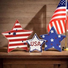 4th of July Decorations Patriotic Wooden USA Star Sign Memorial Day Gift 3PCS