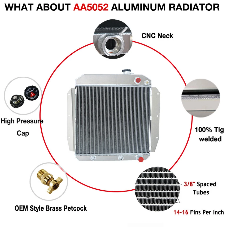 4-Core Radiator Fit 1955-59 Chevrolet Truck 3200 3500 3800;Pickup LS Engine Swap — 第 3/4 张图片