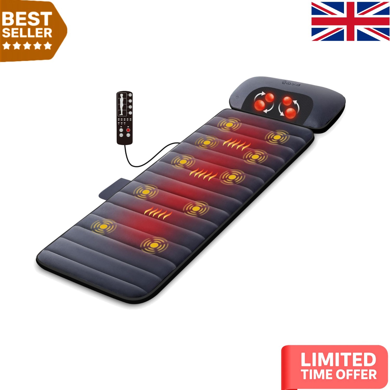Pampering Full Body Massage Mat with Shiatsu Pillow & Heating Pads, Perfect Gift
