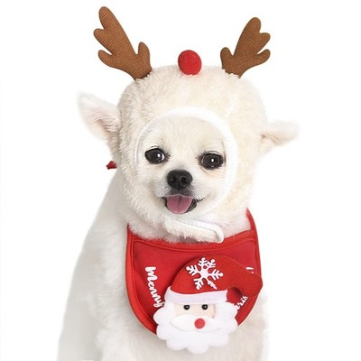 Dog Christmas Bandana Santa Hat Plush Xmas Tree Elk Antler Cap Large, Red 