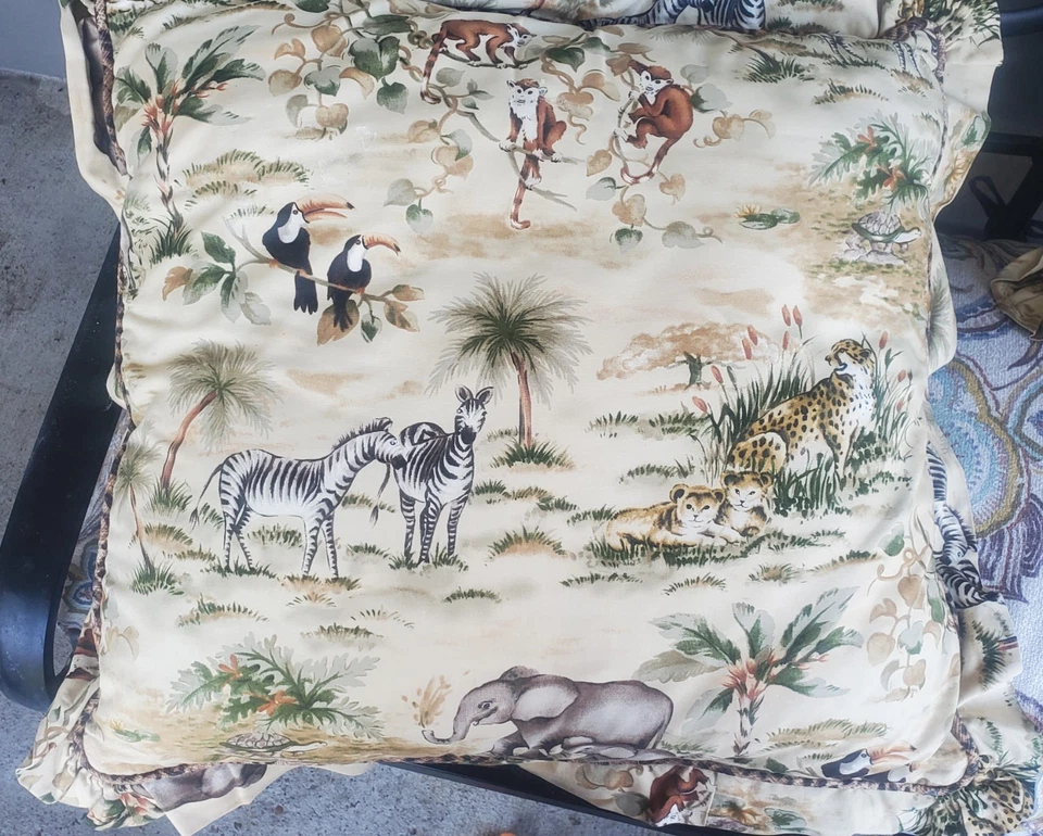 Rare Vintage 22" Safari Animal Print Throw Pillows Pair Corded & Ruffled Unique - Image 2 of 4