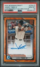 2024 1st BOWMAN DRAFT CHROME AUTO Orange Wave Refractor JAMES TIBBS /25 PSA 10