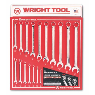 Wright D978 Full Polish Chrome 12-Pt Combination Wrench 17 Piece Set SAE