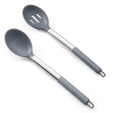 Best TeamFar Pack of 2 Large Silicone Cooking Spoons Nonstick Solid and Slotted