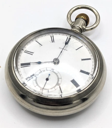 Antique A W Co Waltham Mechanical Pocket Watch Sterling FOR PARTS Not Running