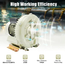 110V Industrial Fish Pond Tank Air Pump Blower Oxygen Aerator 370W 12kpa