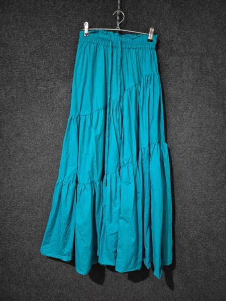 Sheike Skirt Size 8 Green 100% Cotton Tiered Maxi Elastic Waist Pockets