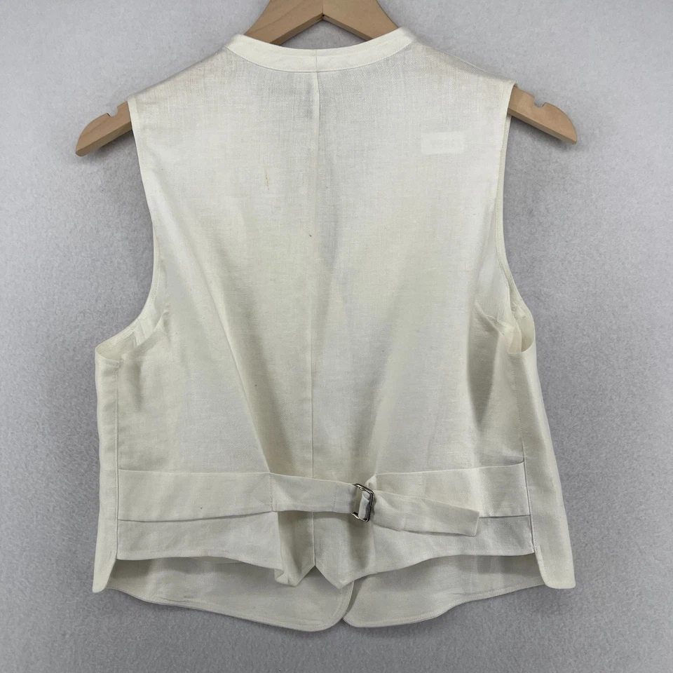 LAUREN RALPH LAUREN Vest Womens 10 Linen Waistcoat Button Front Woven Off White - Image 2 of 4
