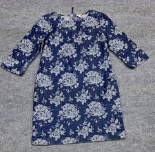 Gap Denim Dress Women's Size 12 Blue Floral Pocket Knee Length 3/4 Sleeve