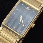 Seiko Vintage Mens Gold Tank Watch 4N00-5420 Black Striped Dial Working 6"
