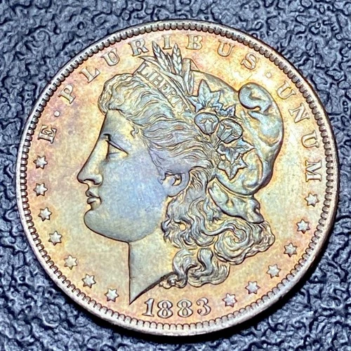 1883 O Morgan Silver Dollar AU+ Obv SUNRISE Great luster LGT BLUE on Rev NT